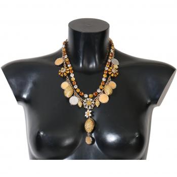 Dolce & Gabbana Gold Plated Multicolor Crystal Logo Pineapple Statement Necklace, Size: ONE SIZE