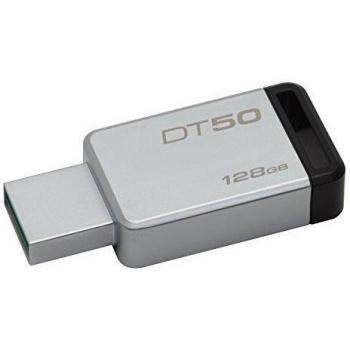 Kingston DataTraveler DT50/128GB - Memoria USB 3.0 de 128 GB, tipo llave, color plata y negro