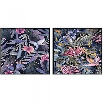 Cuadro Decorativo Tropical con Hojas de Planta (53 x 4,3 x 73 cm) - Pack de 2 Unidades