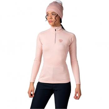 Forro polar de mujer Rossignol Classique 1/2 Zip, rosa claro, manga larga, secado rápido, absorbe la humedad, elástico y cálido