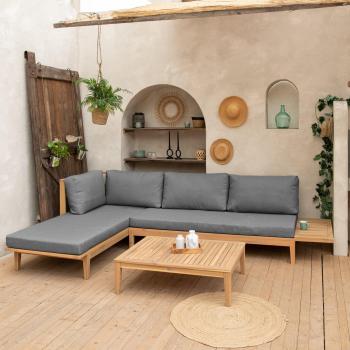 Conjunto de Muebles de Jardín PANGKOR en Acacia para 4 Personas con Cojines Grises