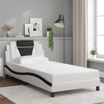 Cabecero de cama blanco y negro 100x200 cm con estructura de cuero sintético, modelo Vidaxl