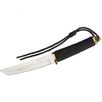 Herbertz Tanto - Cuchillo de supervivencia de acero 420 con cordón y funda de piel, resistente al aire libre, cuchillo de caza, cuchillo de supervivencia con hoja fija