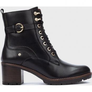 Botines de mujer Pikolinos Llanes W7H-8510 en cuero negro con tacón y cremallera lateral