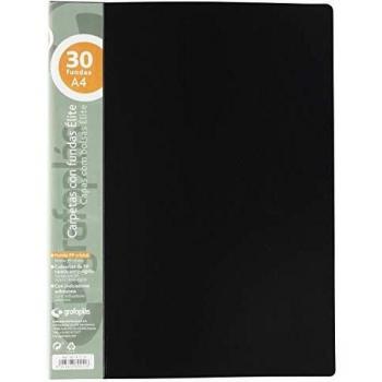 Grafoplás 98141110 Élite Carpetas con Fundas, 30 Fundas Transparentes, Cubiertas semirrígidas, Negro, A4