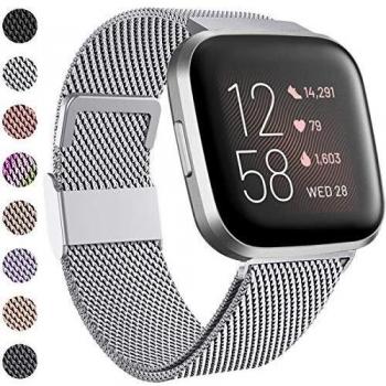 Funbiz Compatible con Fitbit Versa Correa/Fitbit Versa 2 Correa, Correa de Acero Inoxidable Correa de Metal con Cerradura Único para Fitbit Versa/Versa Lite, Pequeño, Plata