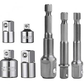 Impact Grade Power Hand Tools Juego de Extensión del Adaptador de Tomas de Corriente, Juego de 4 Pzas Adaptadores de 1/4 3/8 1/2 +Set con 3 Pzas de Adaptadores 1/4 hex-1/4 3/8 1/2 Llave de Vaso