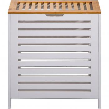 Cesta de ropa de baño Mobili Rebecca en MDF y bambú, color blanco y marrón, para paños sucios