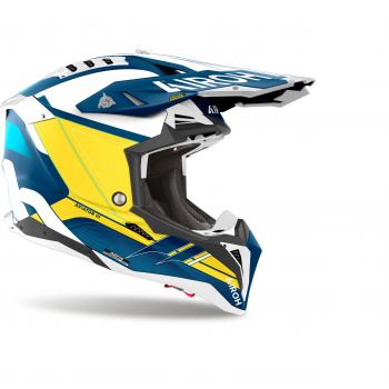 Airoh Casco de Cross Aviator 3 Saber Azul Mate y Blanco Azul Amarillo