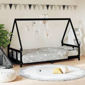 Estructura de cama redonda para niños 90x190 cm de madera maciza de pino color negro