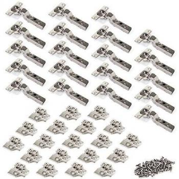 Emuca 1011207 Pack de 20 bisagras de cazoleta Ø35mm 100° para puerta arremetida y suplementos para atornillar con regulación excéntrica