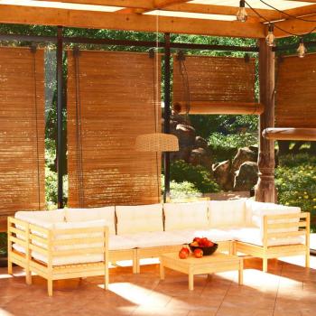 8-Piece Garden Lounge Set with Cream Cushions in Pinewood