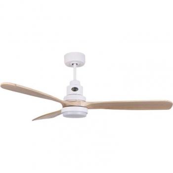 Klassfan Lanzarote WI SW-LT Ventilador de Techo 132 cm DC con Cuerpo Blanco/Madera Clara, Control Remoto, Wifi y Termostato con Dimmer LED en 3 Tonos