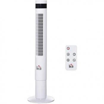 HOMCOM Ventilador de Torre con 3 Modos 3 Velocidades Patalla LED 12H Temporizador Oscilante de 85° con Mando a Distancia Hogar Oficina Alto 110 cm Blanco