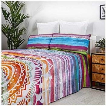 Juego de sábanas Mandala Acuarela 180 cm - Algodón y Poliéster (Incluye sábana encimera, sábana bajera ajustable y fundas de almohada)