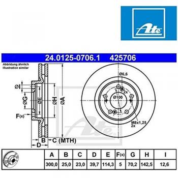 Disco de freno ATE 24.0125-0706.1, ventilado, frente, 1 pieza