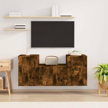 Juego de muebles para puerta de TV 3 piezas Roble de humo de madera multicapa