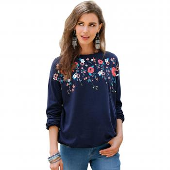 VENCA Camiseta Escote Redondeado y Manga Larga con elástico en el puño y bajo by Vencastyle,Azul Marino,XL