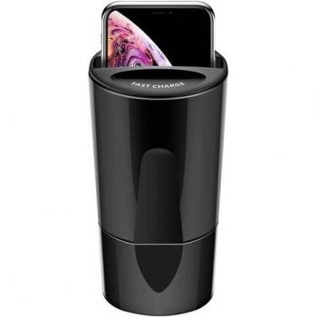 Cargador de Coche Inalámbrico Qi con Puerto USB 2A y USB-C 2.4A - Negro