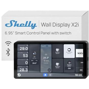 Panel de Control Shelly Wall Display X2i, Pantalla Táctil 6.9”, Wi-Fi y Bluetooth, Compatible con Home Assistant, Relé 5A, Color Negro