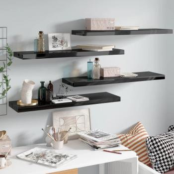 vidaXL Floating Wall Shelves - 4 pcs High Gloss Black, Dimensions: 90x23.5x3.8 cm, Material: MDF