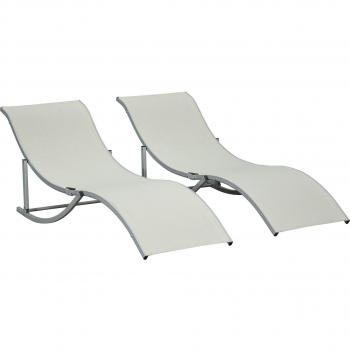 Pack de 2 Tumbonas Outsunny Plegables en Forma de S Ergonómica con Marco de Aluminio Textilene 165x61x63 cm Beige