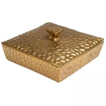 Caja Decorativa Romimex Dorado Aluminio Martillado 18 x 9 x 18 cm