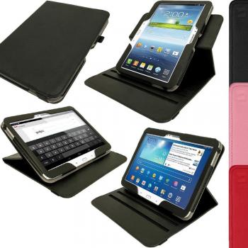 iGadgitz U2593 Funda Rotatoria Eco Piel Compatible con Samsung Galaxy Tab 3 10.1” Tablet GT-P5210, P5200, P5220 y Protector De Pantalla - Negro