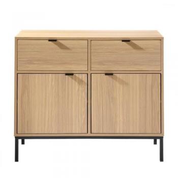 Cómoda Efecto Madera 2 Puertas 2 Cajones Fachadas Ranuradas - L90 x H79 cm