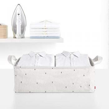 Cesto Plegable para Ropa Limpia Rayen | Crudo con Estampado Negro | 60 x 40 x 20 cm