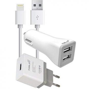 MOBILE+ Cargador para iPhone 2 en 1: Casa y Coche, Incluye Cable USB de 1 Metro MB-1001