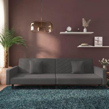 vidaXL 2-Seater Dark Grey Velvet Sofa Bed with Two Cushions