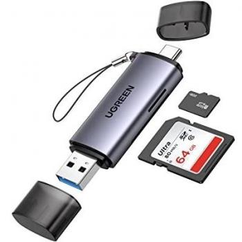 UGREEN USB & USB-C to SD/MicroSD Card Reader Adapter, Grey (Model 50706)
