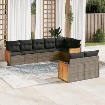 8-Piece Grey Poly Rattan Garden Sofa Set with Cushions