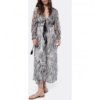 Vestido de mujer multicolor en poliéster con estampado de cebra y volantes