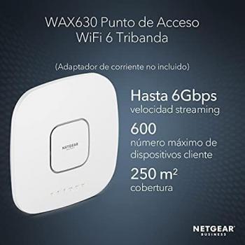 Netgear Punto de Acceso WiFi 6 WAX630, Velocidad Tribanda AX6000 | Mesh | 1 Puerto Ethernet 2.5G | 802.11 AX | MU-MIMO | Administración Remota Insight | PoE++ | Fuente de alimentación no incluida