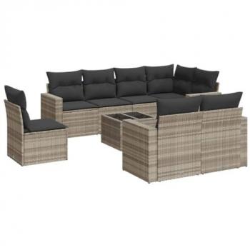 Set de Muebles de Jardín 9 Piezas con Cojines en Ratán Sintético Gris Claro