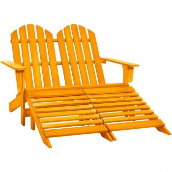 Orange 2-Seater Adirondack Garden Chair with Ottoman in Fir Wood