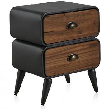 GEESE Mesita con 2 Cajones, Madera y Metal, Negro, 30x41x51 cm