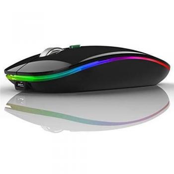 Ratón Inalámbrico Recargable, Ultra Delgado Receptor Nano Wireless Mouse 1600 dpi Ajustables Silencioso Mini Mouse Multicolor LED para Computadora Portátil, PC, Portátil, Computadora, Macbook