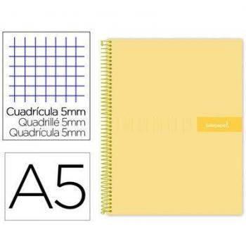 Cuaderno espiral liderpapel a5 micro crafty tapa forrada 120h 90 gr cuadro 5mm 5 bandas 6 taladros color amarillo.