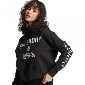 Sudadera con capucha Superdry Code Core Sport Crop Box negra para mujer