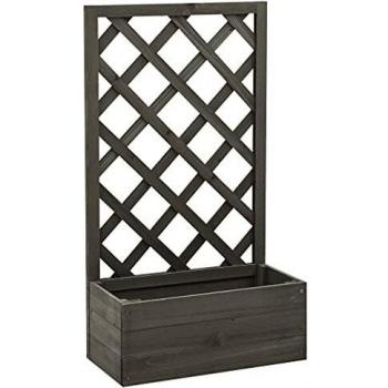 vidaXL Jardinera de madera maciza de abeto, enrejado con jardinera, jardinera, jardinera, color gris, 50 x 25 x 90 cm