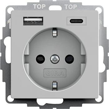 Gira System 55 Grey Matte USB-A and USB-C Socket Outlet with Enhanced Touch Protection