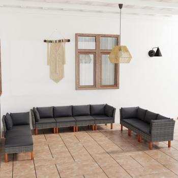 10-Piece Grey Poly Rattan Garden Lounge Set with Cushions