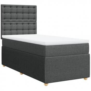Cama box spring con colchón tela gris oscuro 90x190 cm