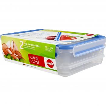 Emsa Clip&Close - Set de 2 Conservadores Herméticos de Plástico Rectangular de 1L y 1,65 con sistema apilable y colector de jugos, higiénico, no retiene olores ni sabores 100% libre de BPA