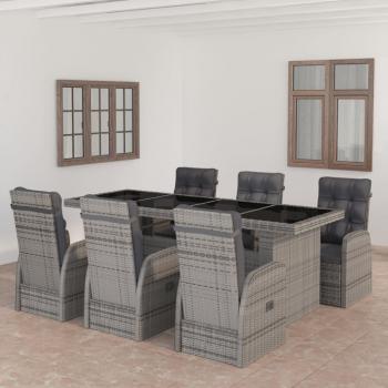 7-Piece Grey Poly Rattan Outdoor Dining Set with Cushions