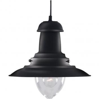 Lámpara de Techo Rústica Fisherman 1 Luz E27, Acero Negro y Vidrio Claro