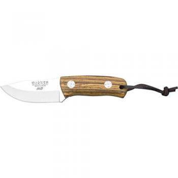 Cuchillo Bushcraft Joker Erizo CB75, Mango de Madera Bocote, Hoja MOVA 7,5 cm, Funda de Cuero Marrón, Herramienta para Pesca, Caza y Camping